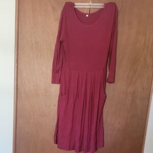 Wire Red Long Sleeve Scoop Neck Sundress for Casual Days